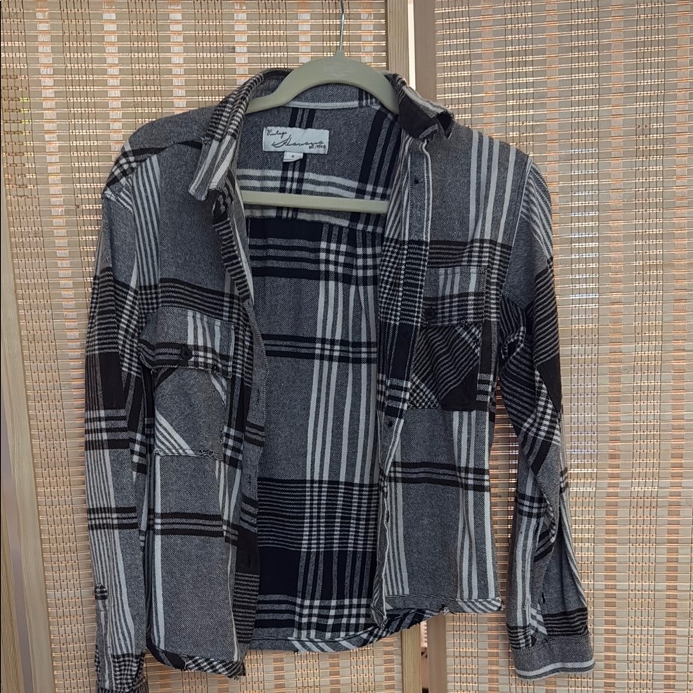 Gray and Black Plaid womens Shirt
